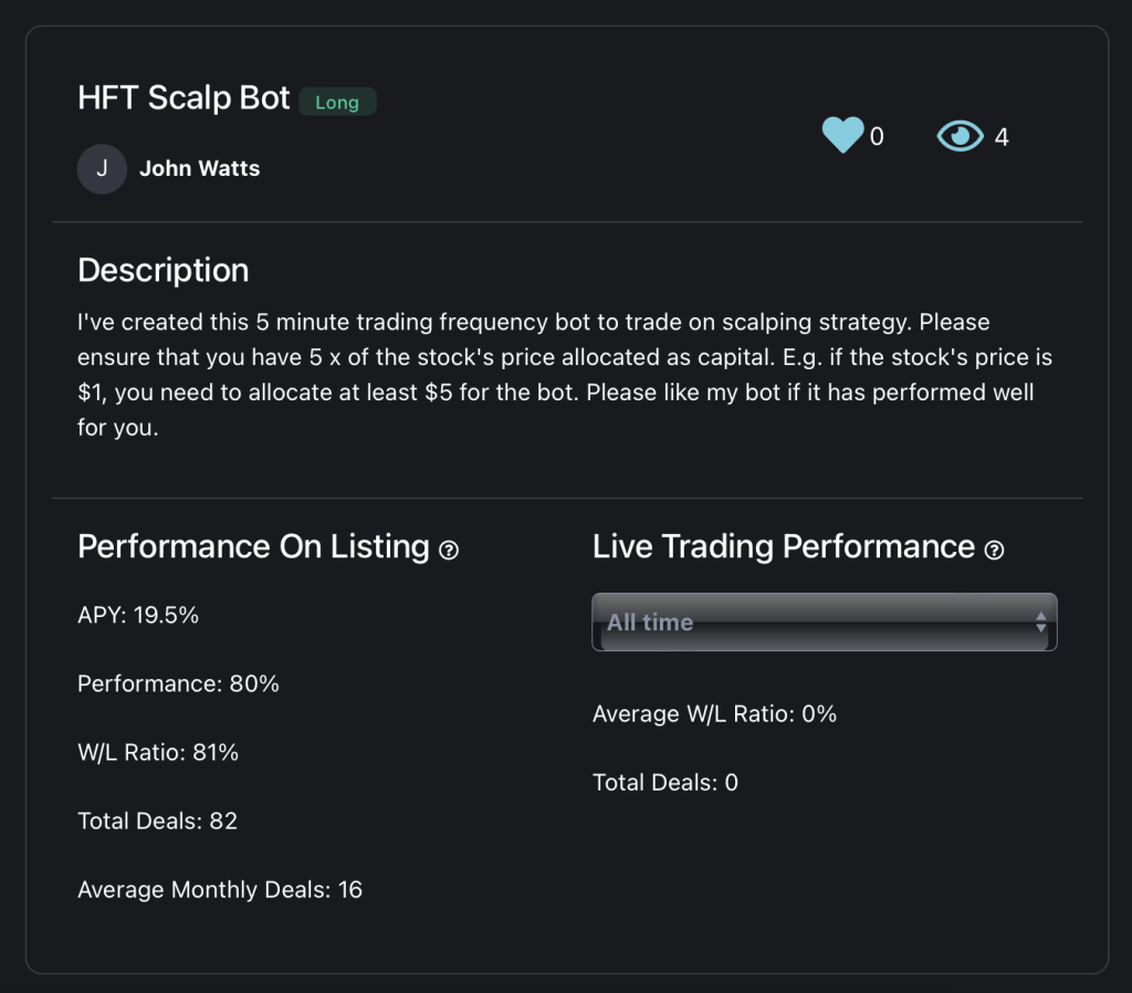 New HFT Scalp Bot Released On Bots Marketplace | StockHero